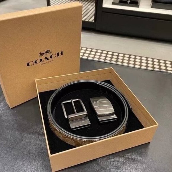 NWT COACH Boxed Harness Plaque Reversible Belt In Signature Canvas,F22540 38mm - Picture 5 of 6